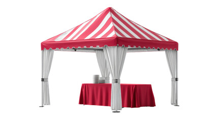 3d clean showcase tent with compact table background isolated on a Transparent background, PNG file.