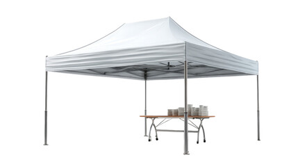 3d clean showcase tent with compact table background isolated on a Transparent background, PNG file.