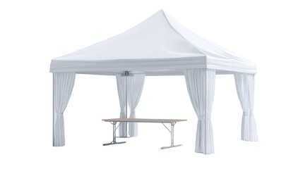 3d clean showcase tent with compact table background isolated on a Transparent background, PNG file.