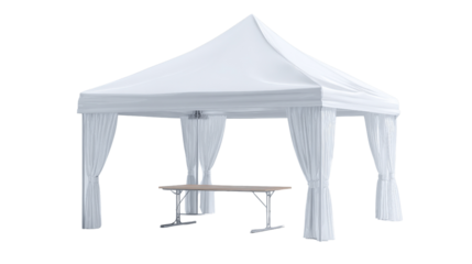 3d clean showcase tent with compact table background isolated on a Transparent background, PNG file.