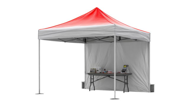 3d branded display tent with foldable table background isolated on a Transparent background, PNG file.