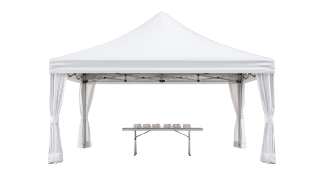 3d branded display tent with foldable table background isolated on a Transparent background, PNG file.