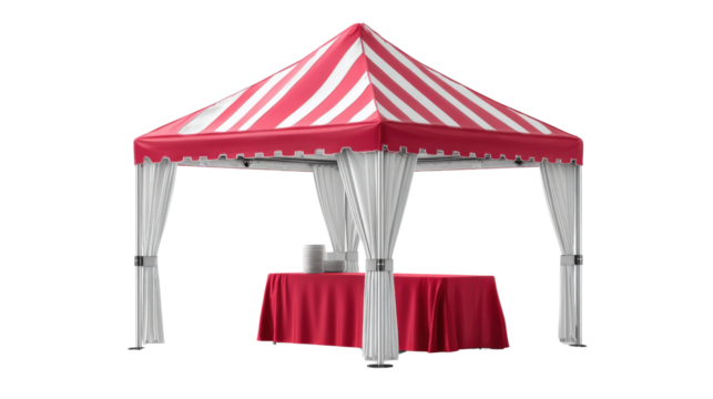 3d clean showcase tent with compact table background isolated on a Transparent background, PNG file.