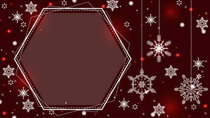 クリスマスカラーの、美しい雪の結晶と16:9サイズのテンプレート