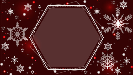 クリスマスカラーの、美しい雪の結晶と16:9サイズのテンプレート