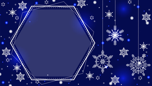 クリスマスカラーの、美しい雪の結晶と16:9サイズのテンプレート