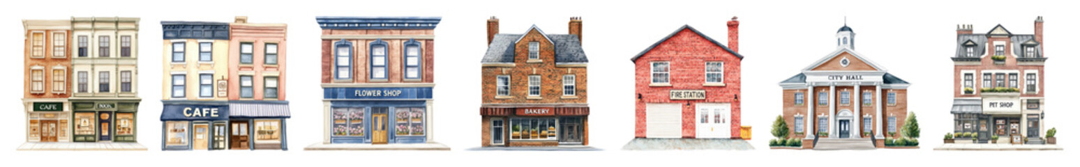Fototapeta premium PNG Charming vintage storefront illustrations, element set on transparent background