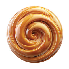 Caramel Swirl Pattern: Artistic caramel swirl in circular motion, glossy texture and fluid motion, high detail and symmetry, PNG cut out.
