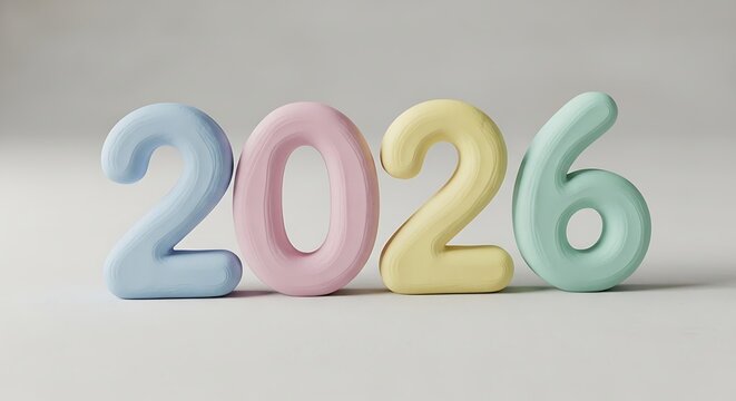 Pastel colored 2026 numbers symbolizing the upcoming new year and future events with a clean and bright aesthetic