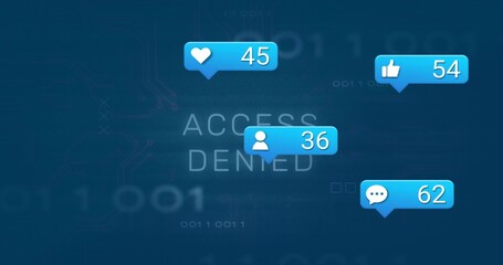 Displaying central ACCESS DENIED message on security interface, with blue notification bubbles