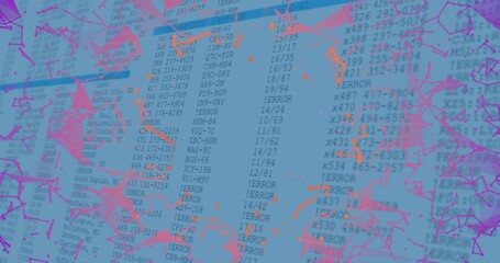 Displaying monospaced code columns on console, showing error messages and pink orange glitches