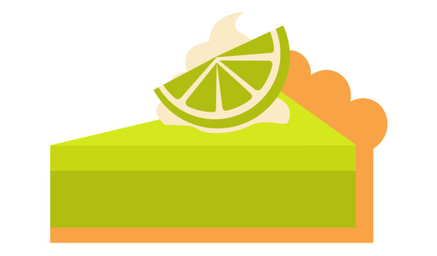 Vibrant vector of a key lime pie slice with whipped cream & lime. Sweet dessert.