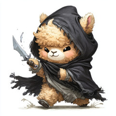 Adventurous llama warrior fantasy realm digital art colorful setting action-packed unique character