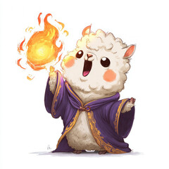 Creative concept magical llama performing fire tricks in a whimsical fantasy environment