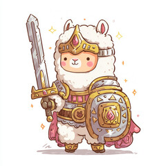 Brave llama knight fantasy land digital art whimsical playful concept