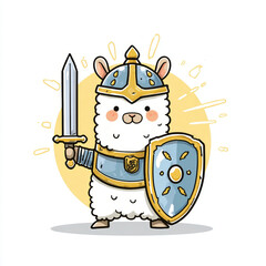 Warrior llama's epic battle in a playful fantasy realm whimsical digital art concept