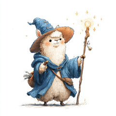 Adventurous llama wizard enchanted forest fantasy art magical realm whimsical perspective