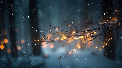 Winter Forest Scene With Glowing Lights