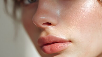 Fototapeta premium Extreme close up reveals luminous, healthy skin texture highlighted by natural light