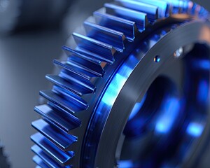 Close Up Industrial Metal Gears With Blue Light