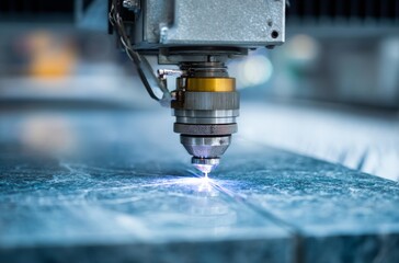 Laser Technology Engaged in Precision Cutting on a Stone Surface, Highlighting Innovative Manufacturing Techniques for Various Applications