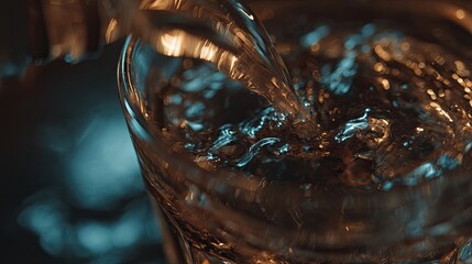Close Up Pouring Water Into Glass With Ice
