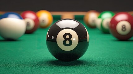 Close Up Of Eight Ball On Pool Table