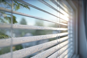 White Blinds With Water Drops Detailing Sunlight