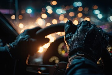 Driver Nighttime City Road Driving
