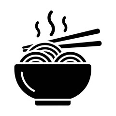 steaming bowl of noodles with chopsticks glyph icon representing asian cuisine and hot meal