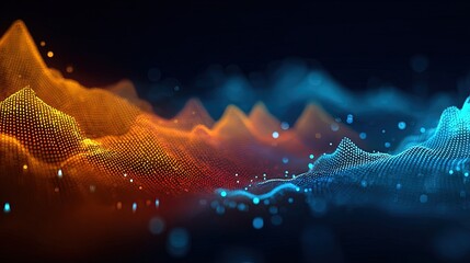 Abstract Digital Data Visualization With Orange And Blue Waves
