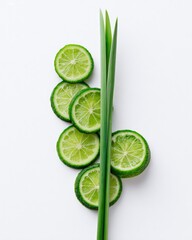Fresh Lime Slices Arrangement On White Background