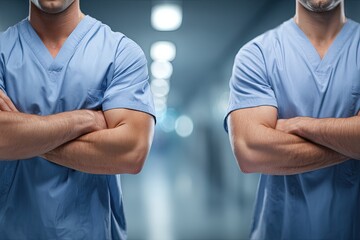 Two Confident Doctors In Blue Scrubs