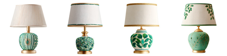 Four Table Lamps with Ceramic Bases Isolated on White