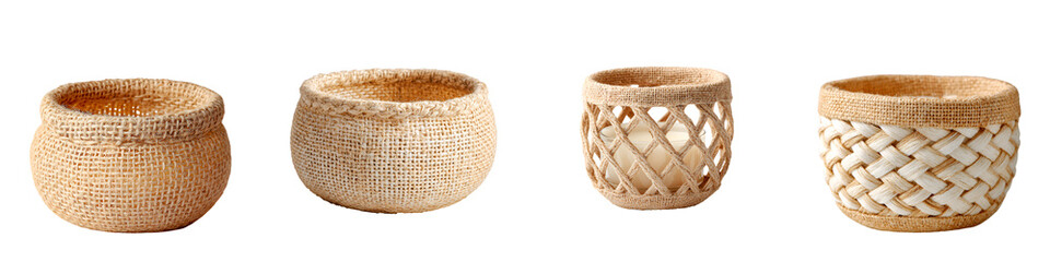 Collection of Woven Baskets Isolated on White