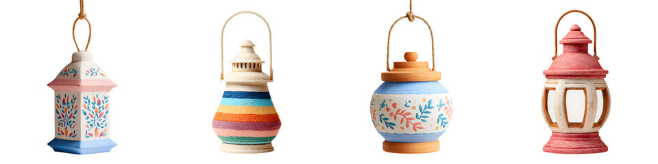Set of Decorative Colorful Lanterns Isolated on White Background