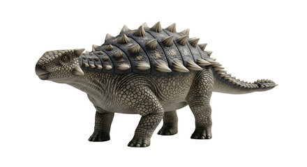 An Ankylosaurus, a massive armored dinosaur, stands proudly, its body covered in protective plates, isolated on transparent background