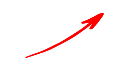 Red curved arrow hand-drawn on transparent background. Marker sketch arrow pointing up left, drawn by hand in doodle style for infographic, notes, or graphic design projects.