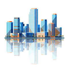 Lively Cartoon Cityscape with Colorful Modern Buildings and Lush Tropical Palm Trees