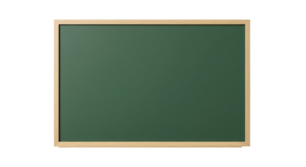 An empty green chalkboard with a wooden frame, isolated on transparent background