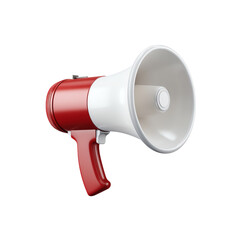 A red and white megaphone ready for announcements and public speaking events.
