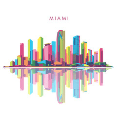 Panoramic Retro Sunset Miami Cityscape with Intricate Modern Buildings