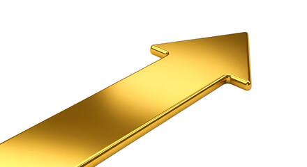 A golden arrow pointing upwards, symbolizing growth and progress, isolated on transparent background