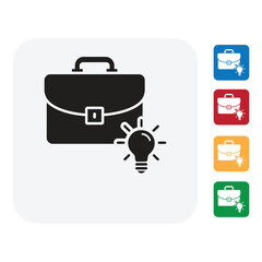 Unlock business innovation with creative solutions and strategic planning, represented by briefcase and bright idea lightbulb icon for business growth