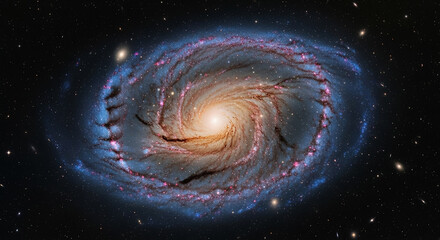 Spiral galaxy messier 66 rotating in deep space