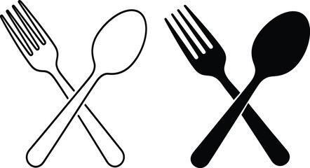 Crossed Fork and Spoon Outline and Silhouette Icons cutlery utensil