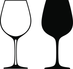 Empty Wine Glass Outline and Solid Silhouette Icon goblet stemware