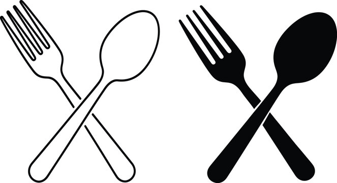 Crossed Fork and Spoon Outline and Silhouette Icons cutlery utensil