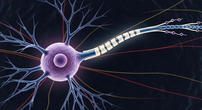 Closeup of a human neuron, a nerve cell, with axon and dendrites