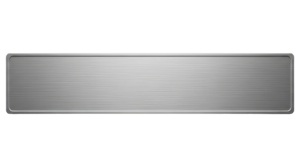 Metallic silver plaque with smooth brushed texture and rounded edges, cut out